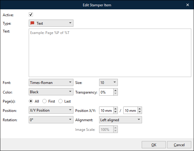 The Edit Stamper Item window.